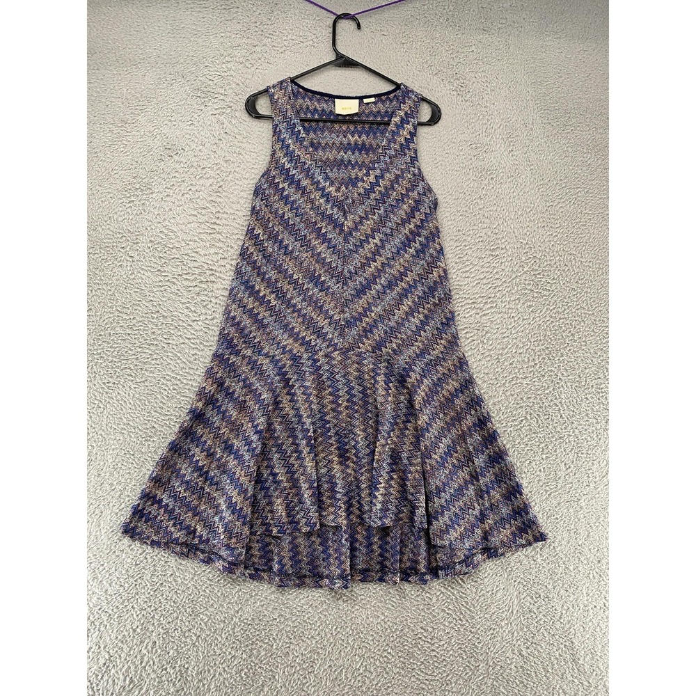 Maeve Sweater Dress Womens S Multicolor Chevron Knit Drop Waist Flounce Hem